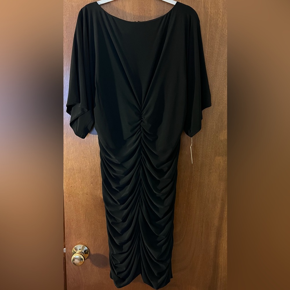 Taylor black dress with ruching, Size 18 W.